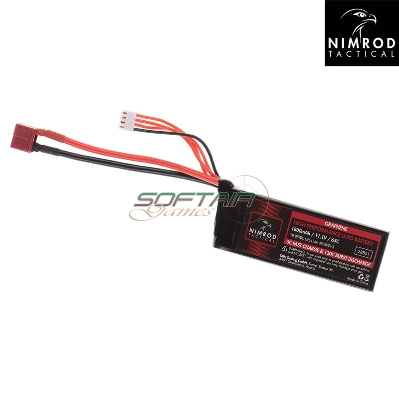 Batteria Lipo Connettore Deans 11.1V 1800mAh 65C Graphene T-Plug Nimrod (nm-11.1x1800-ds)