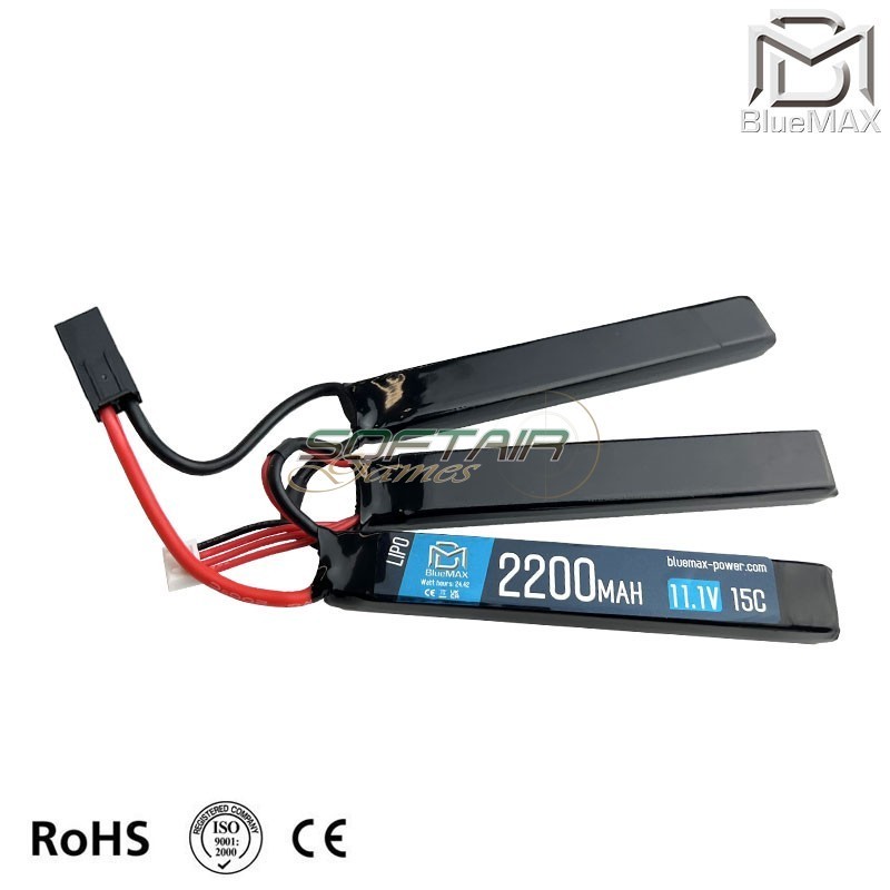 LiPo battery Mini Tamiya connector 11.1v X 2200mah 15c CQB type BlueMax-Power® (bmp-11.1x2200-cqb) LiPo battery Mini Tamiya connector 11.1v X 2200mah 15c CQB type BlueMax-Power® (bmp-11.1x2200-cqb)