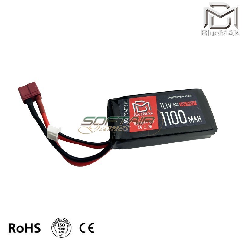 LiPo battery DEANS connector 11.1v X 1100mah 30c PEQ type BlueMax-Power® (bmp-11.1x1100-peq-ds)