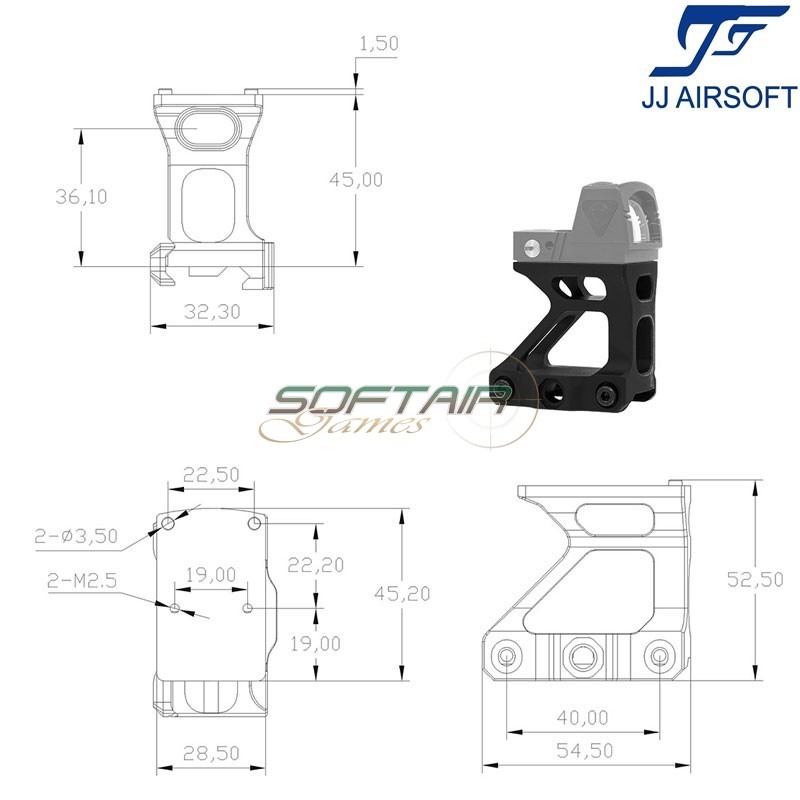 Unit Lite Mount BLACK per RMR JJ Airsoft (ja-1720-bk)