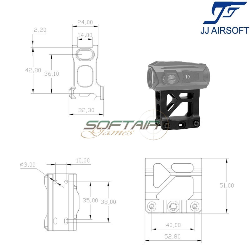 Unit Lite Mount BLACK per T1 / T2 JJ Airsoft (ja-1713-bk)
