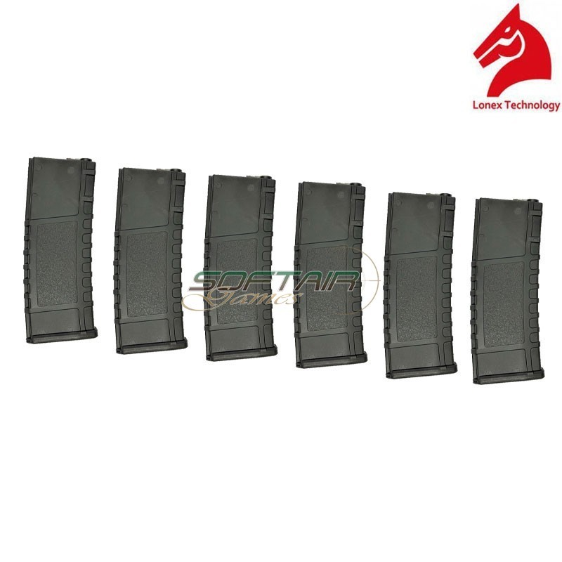 Set 6 Mid-caps Magazines 200bb Black For M4/m16 Lonex (gb-06-14)