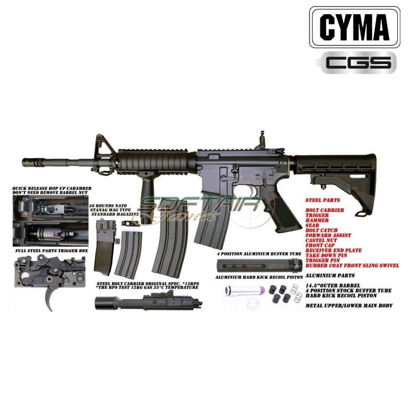 Gas rifle M4 RIS 14.5" GBBR BLACK Cyma CGS (cm-cgs002-14.5)