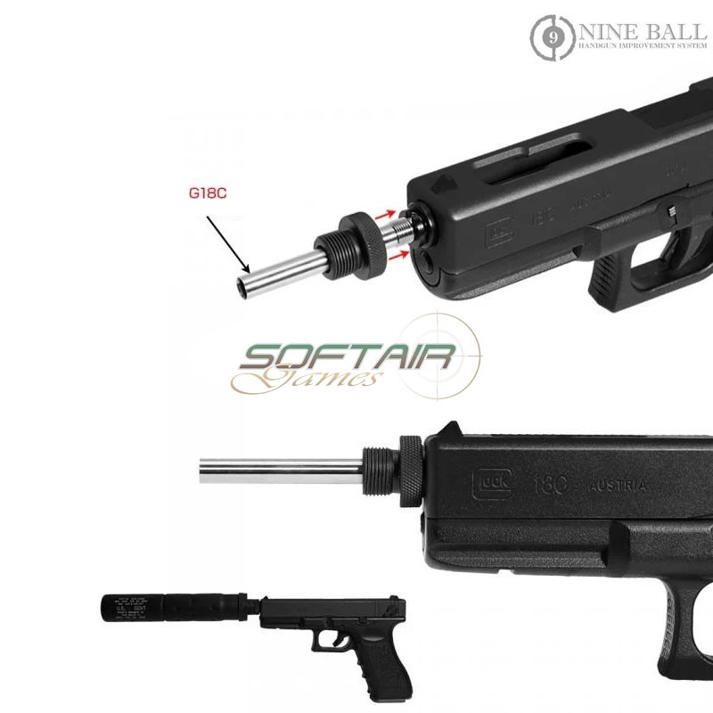 Canna di precisione LONG + adattatore 14mm CCW per G18C AEP da 168mm 6.03mm Nine Ball (nb-175786)