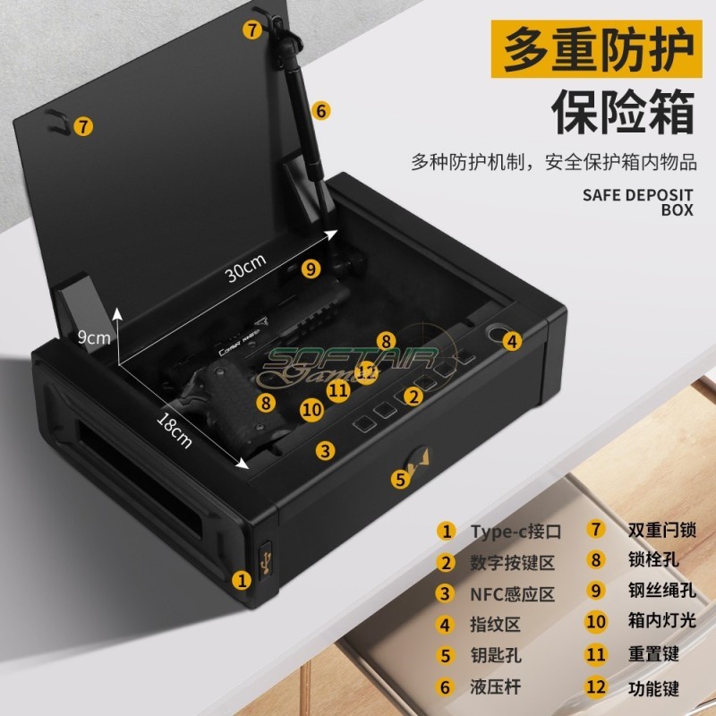 Smart Steel Q345 Safe Box for Handguns and Documents with Biometric access WoSport (WO-TG90)