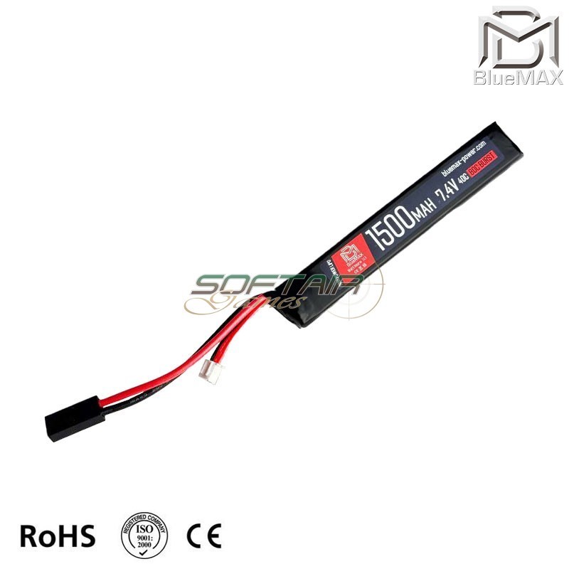 Extreme LiPo battery Mini TAMIYA connector 7.4v X 1500mah 40c/80c STICK Type Bluemax-power® (2103) Extreme LiPo battery Mini TAMIYA connector 7.4v X 1500mah 40c/80c STICK Type Bluemax-power® (2103)