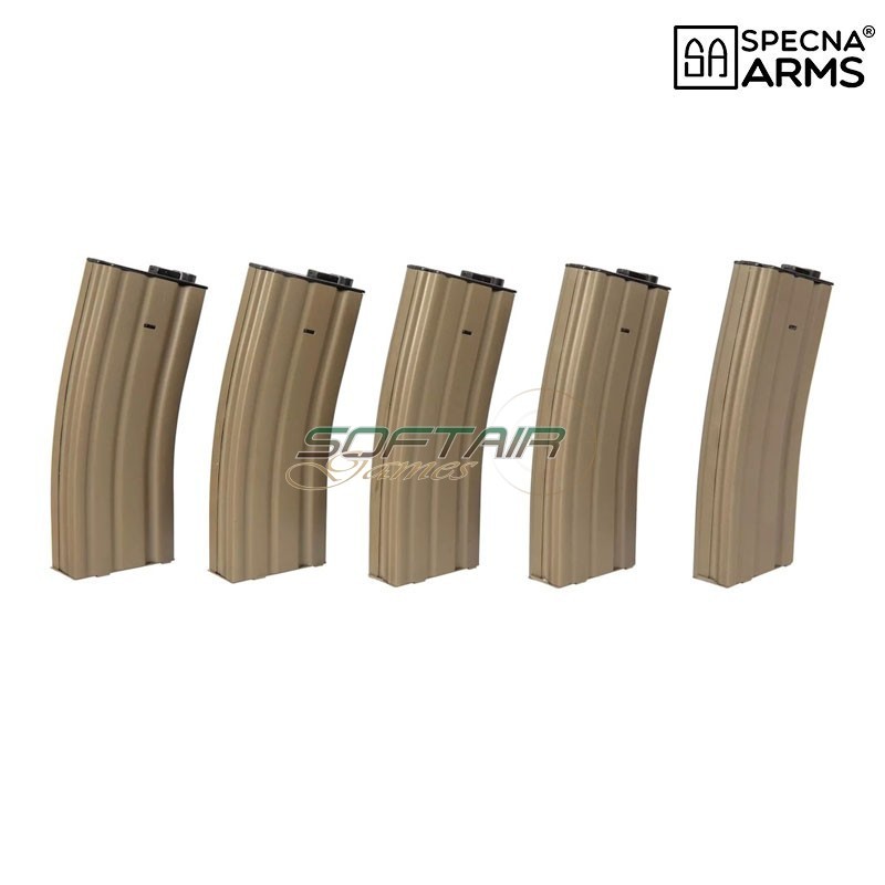 Set 5 caricatori maggiorati 300bb TAN polimero per M4/M16 Specna Arms® (spe-05-025487) Set 5 caricatori maggiorati 300bb TAN polimero per M4/M16 Specna Arms® (spe-05-025487)