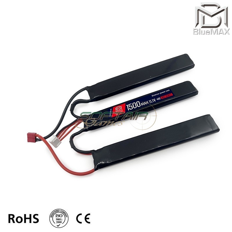 Lipo Battery DEANS Connector 11.1v X 1500mah 40c/80c CQB Type Bluemax-power® (BMP-11.1X1500-DS-CQB)