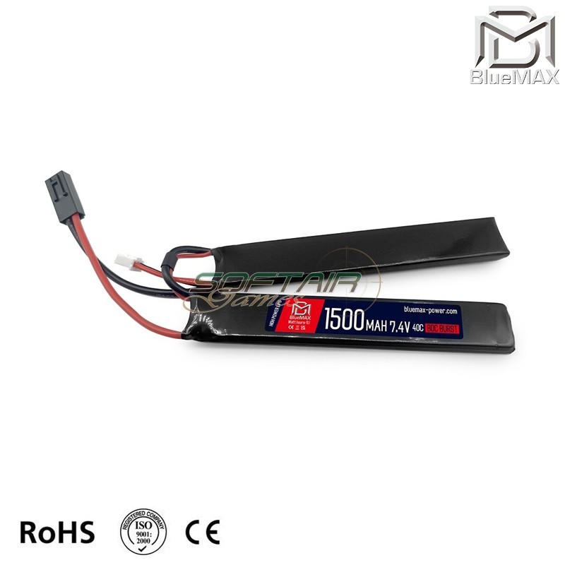 Batteria Lipo Connettore Mini TAMIYA 7.4v X 1500mah 40c/80c CQB Type Bluemax-power® (BMP-7.4X1500-CQB)