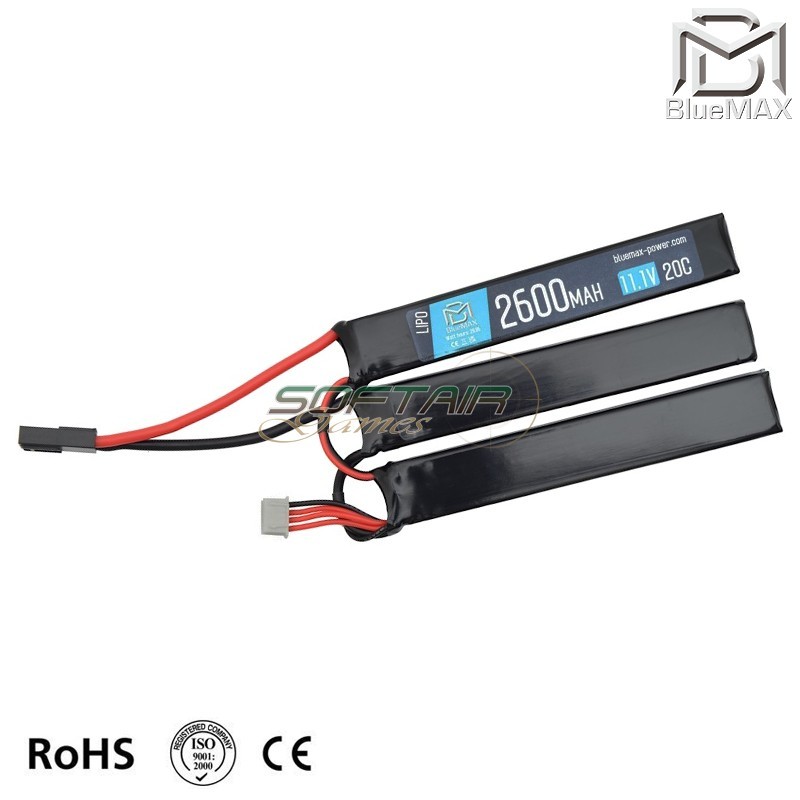 Lipo Battery Mini TAMIYA Connector 11.1v X 2600mah 20c CQB Type BlueMax-Power® (2017)