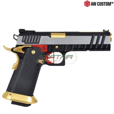 Gas Pistol Hi-capa Full Silver Slide & Black Frame & Gold Barrel Gbb Armorer Works (aw-110517)