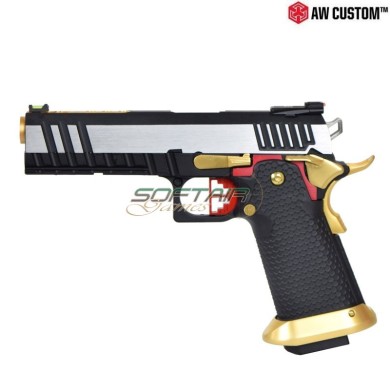 Gas Pistol Hi-capa Full Silver Slide & Black Frame & Gold Barrel Gbb Armorer Works (aw-110517)