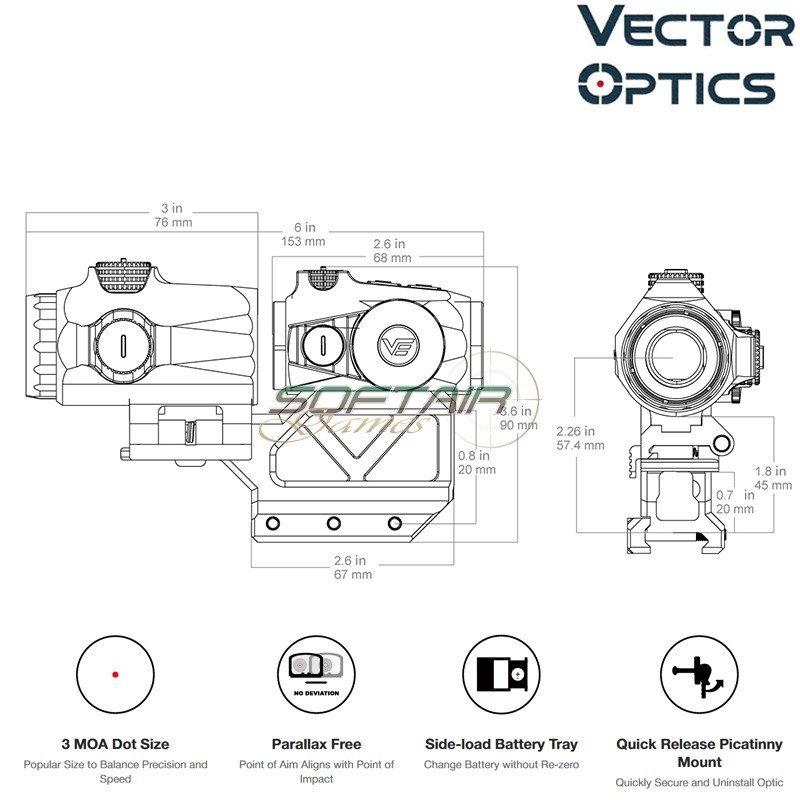 Maverick Mini Red Dot Scope & 3x Magnifier Kit with Integrated Mount Vector Optics (VOGP-02)