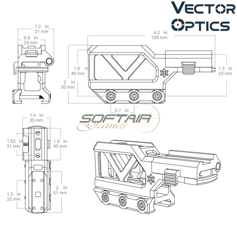 Mount Picatinny monoblocco per Maverick Red Dot & Magnifier Vector Optics (XASR-RM01)