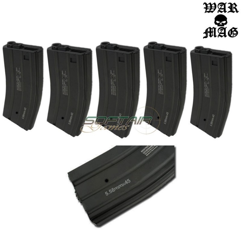 Set 5 M4 Logos Magazines 330bb Metal Black Warmag (wm-4set-bk)