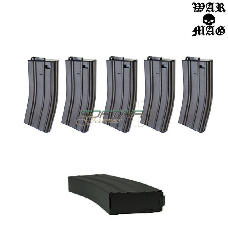 Set 5 Mid-cap M4 Magazines 70bb Metal Black Warmag (wm-10set-bk)