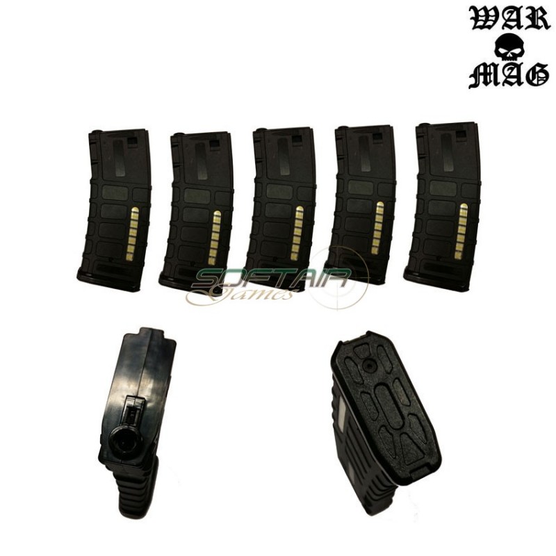 Set 5 Caricatori M4 Monofilari 70bb Polimero Black Warmag (wm-13set-bk)