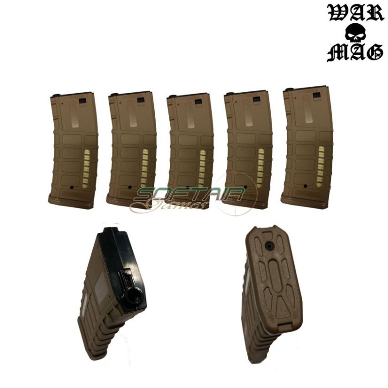 Set 5 Caricatori M4 Monofilari 70bb Polimero Tan Warmag (wm-14set-tan)
