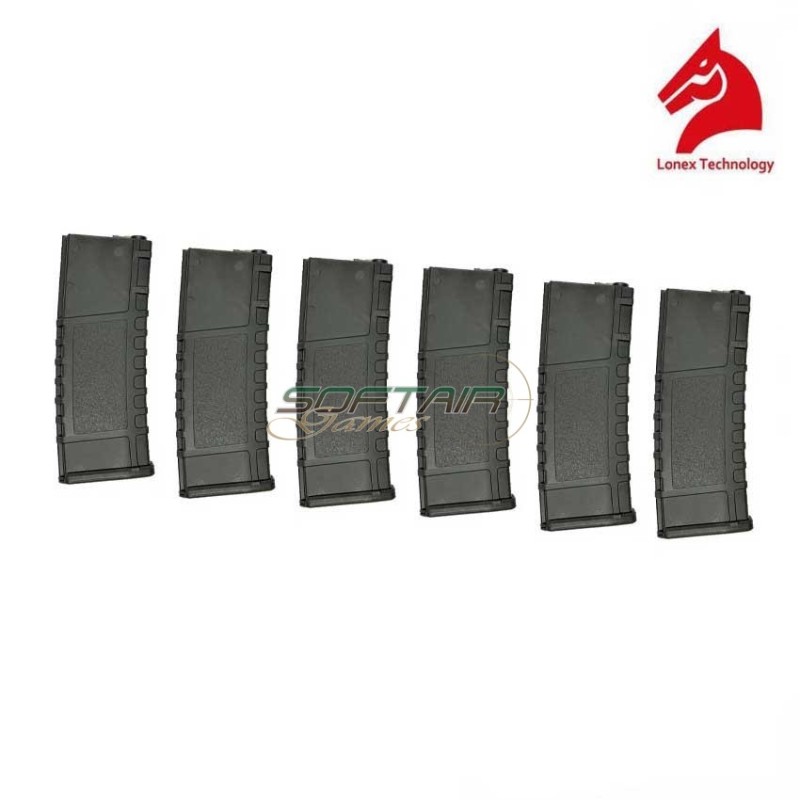 Set 6 Mid-caps Magazines Milsim 30bb Black For M4/m16 Lonex (gb-06-08)