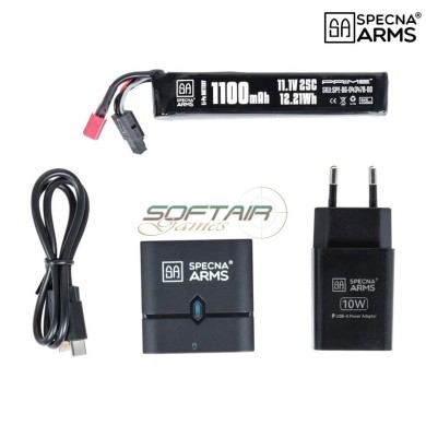 Kit Batteria Li-Po 11.1V 1100mAh 25C Stick Deans Mini G-Tech e Caricabatterie Easy Nano 10W Specna Arms (SPE-06-046160)