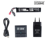 Kit Batteria Li-Po 11.1V 1100mAh 25C Stick Deans Mini G-Tech e Caricabatterie Easy Nano 10W Specna Arms (SPE-06-046160)