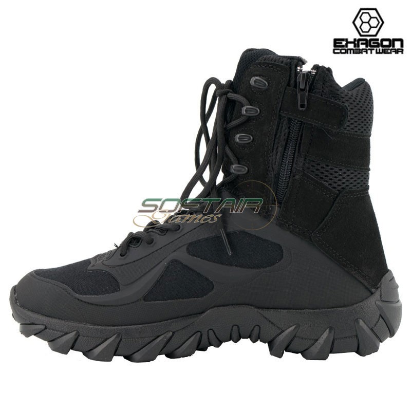 Tactical Boots BLACK Leather and Oxford Fabric Exagon (EX-BTB)