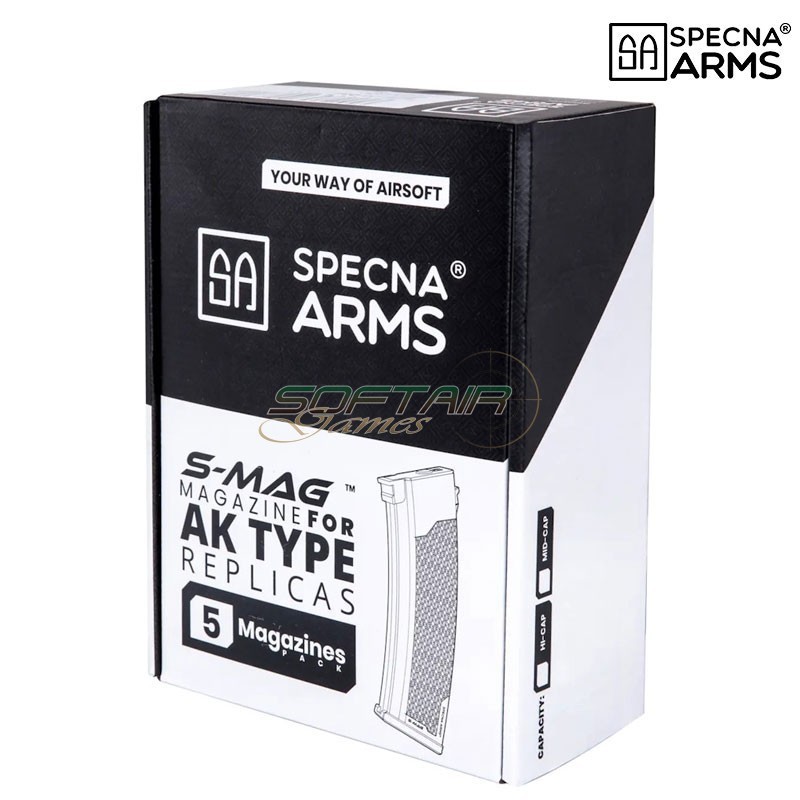 Specna Arms Set 5x Caricatori Mid-Cap S-MAG 175 Colpi per Serie J Tan (SPE-05-032795)