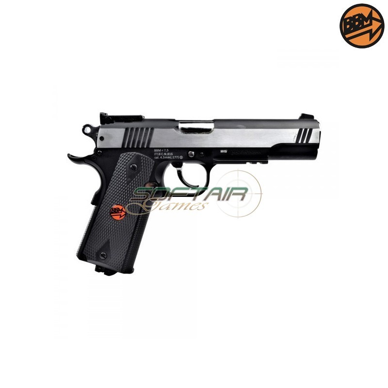 CO2 Semi-Blowback Pistol 4.5mm Caliber Silver C.N.816 U.S. COMBAT Bruni (BR-601MS)