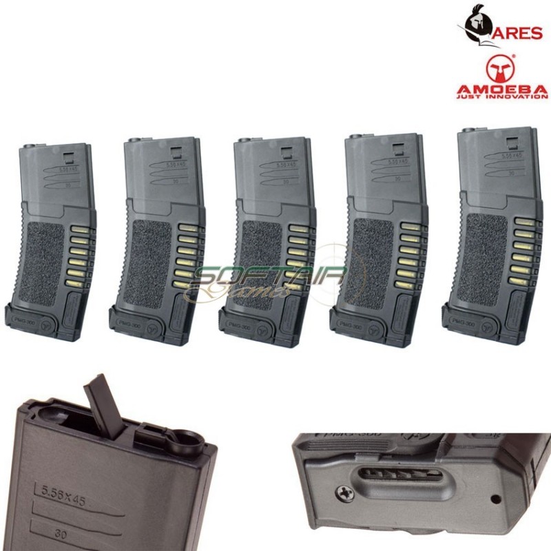 Set 5 Hi-cap Magazine 300bb M4 Black Ares Amoeba (ar-caramb-set)