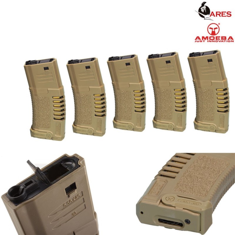 Set 5 Hi-cap Magazine 300bb M4 Tan Ares Amoeba (ar-caramt-set)