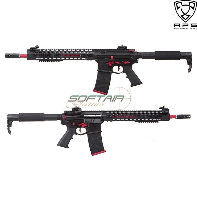 Fucile Elettrico "frogen Match" Fmr Mod1 Keymod Scarrellante Black & Red (aps-aeg-asr115x)
