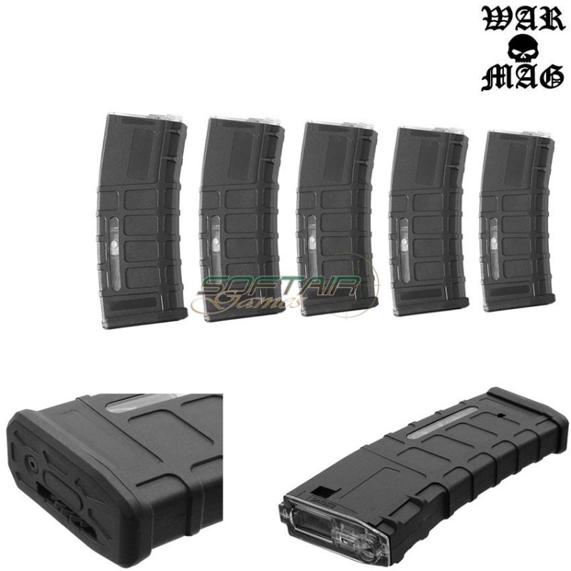 Set 5 Hi-cap Magazines M4 Style 350bb Black Warmag (wm-26set-bk)