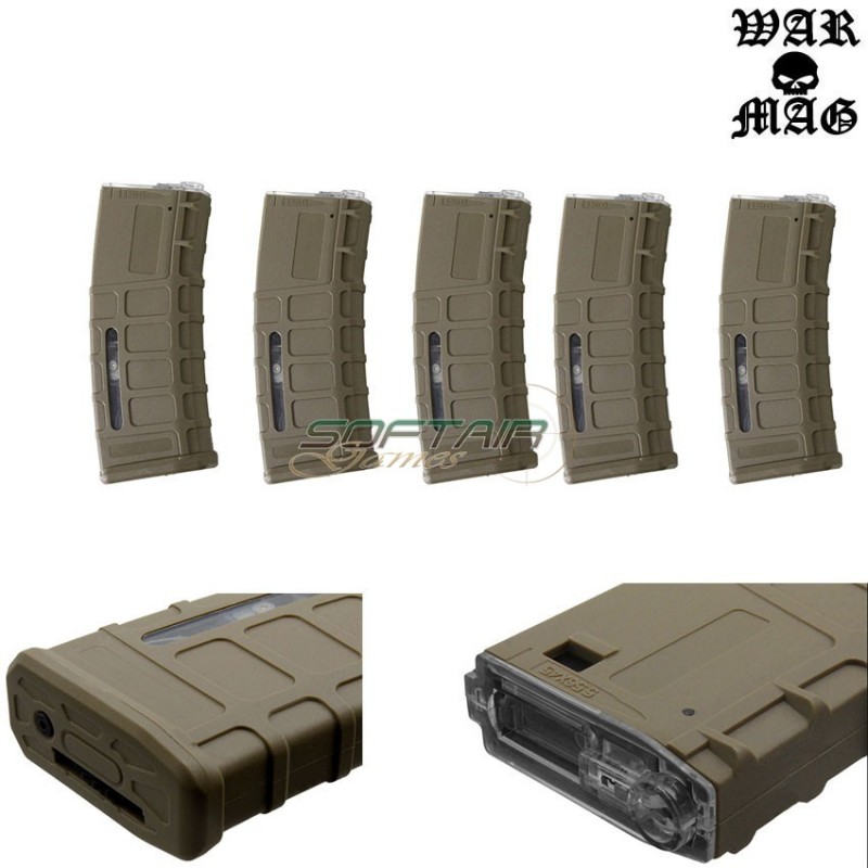 Set 5 Caricatori Maggiorati M4 Style 350bb Tan Warmag (wm-27set-tan)
